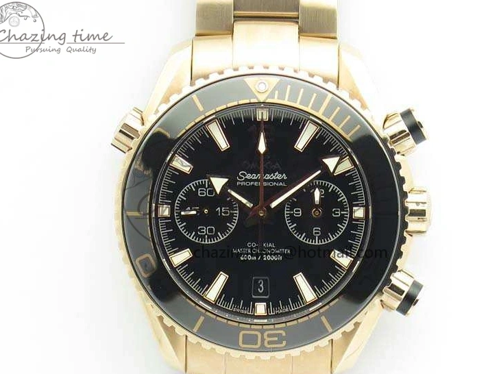 0328 Seamaster Pro Chrono RG Best Edition Black Ceramic Black Dial On RG Bracelet A ComfortFit 8130